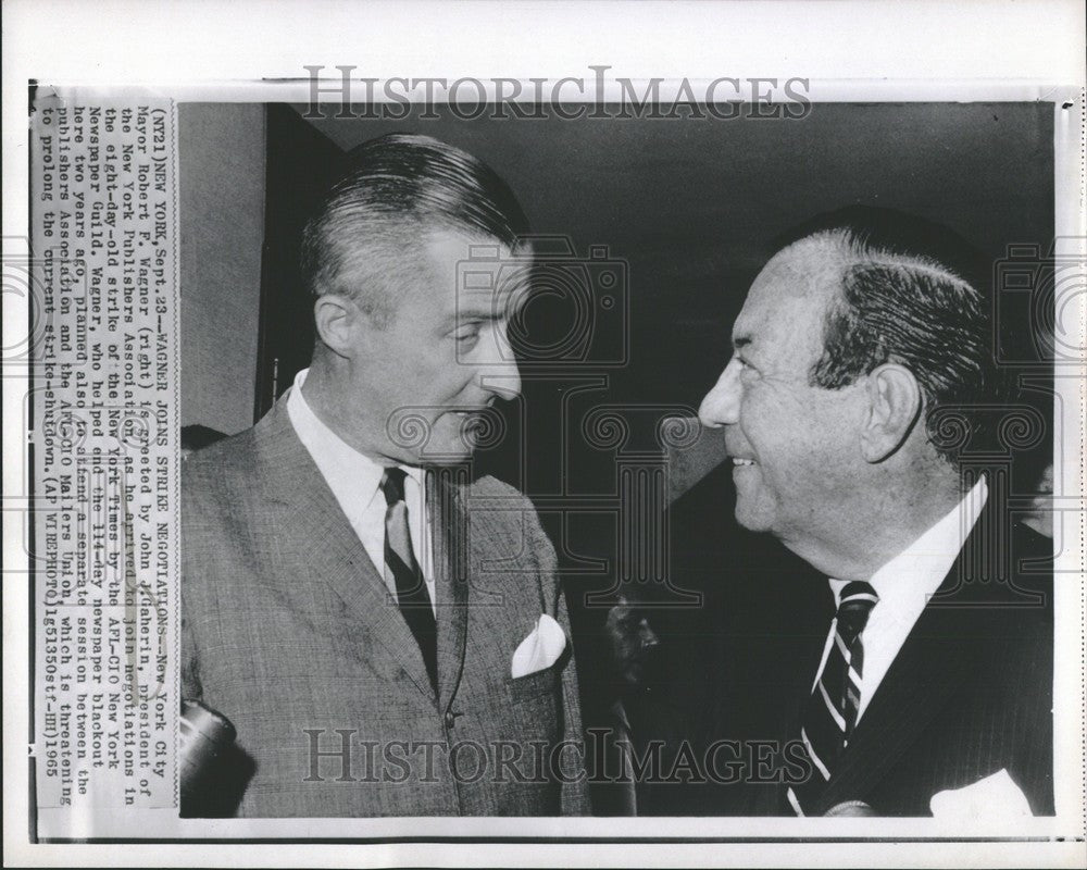 1965 Press Photo Mayor Robert F. Wagner John J. Gaherin - Historic Images