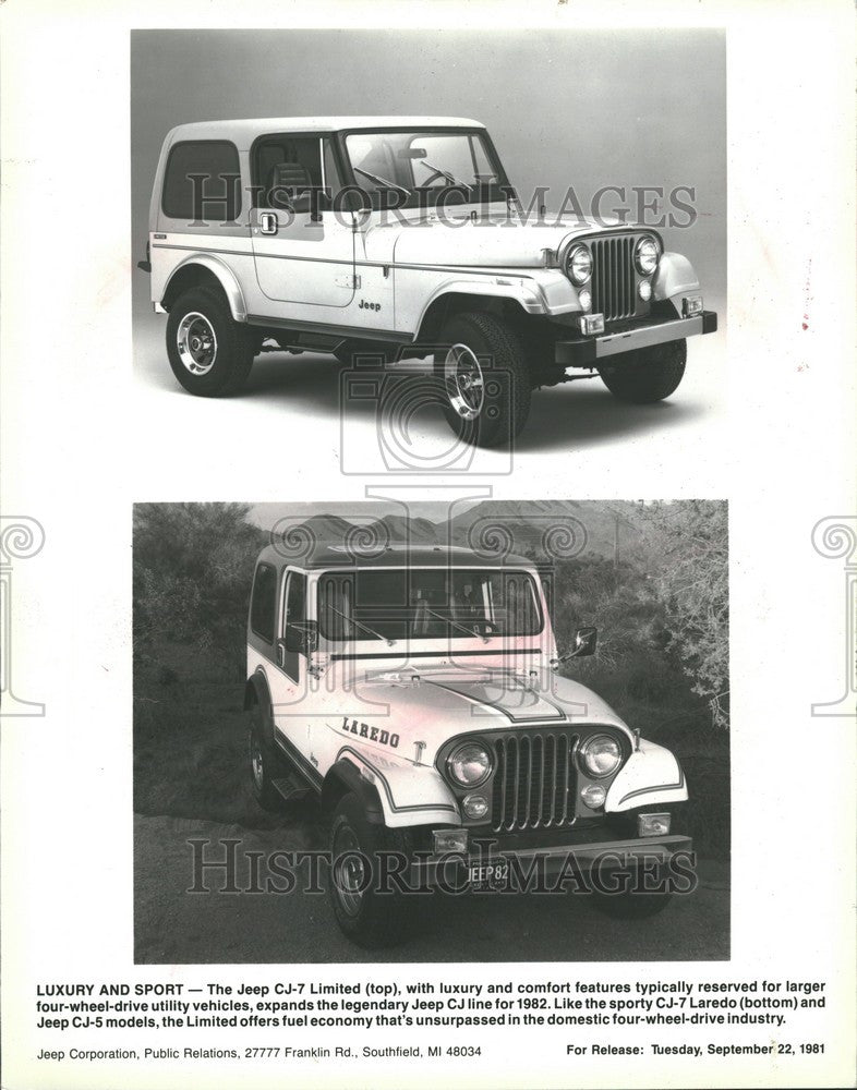 1981 Press Photo Jeep CJ 7 Limited Laredo luxury AMC - Historic Images