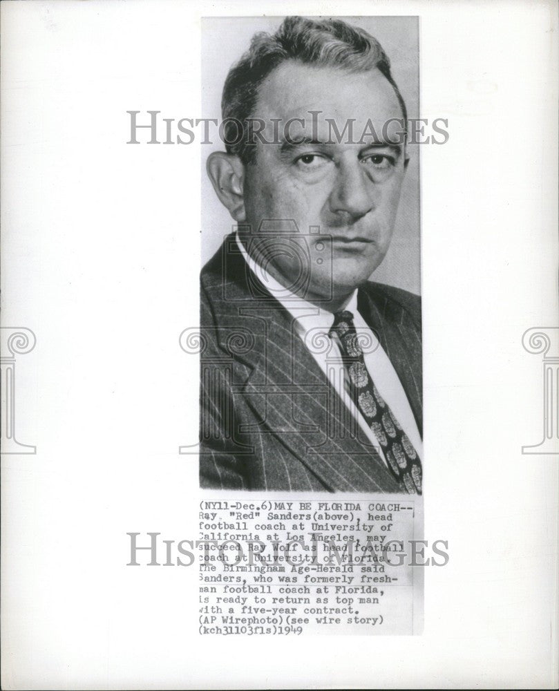 1949 Press Photo Ray Sanders Red football coach UCLA - Historic Images