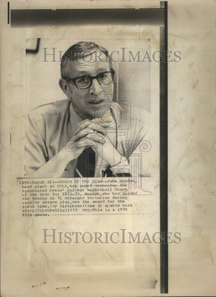 1973 Press Photo John Wooden UCLA Coach of the Year - Historic Images