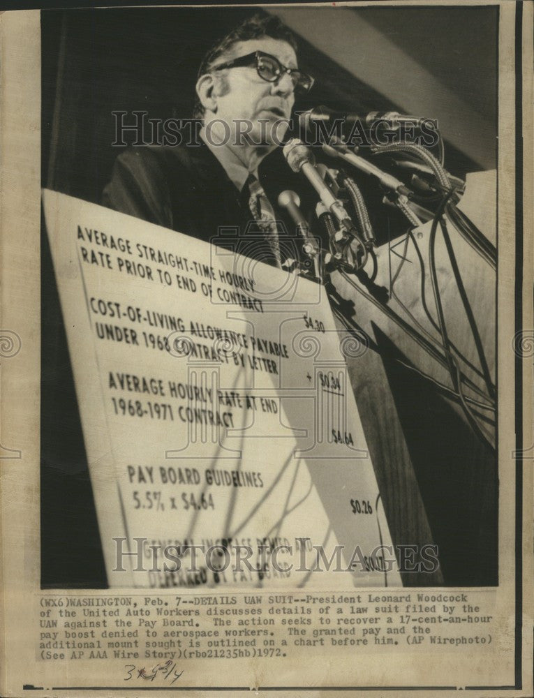 1972 Press Photo Leonard Woodcock American labor - Historic Images