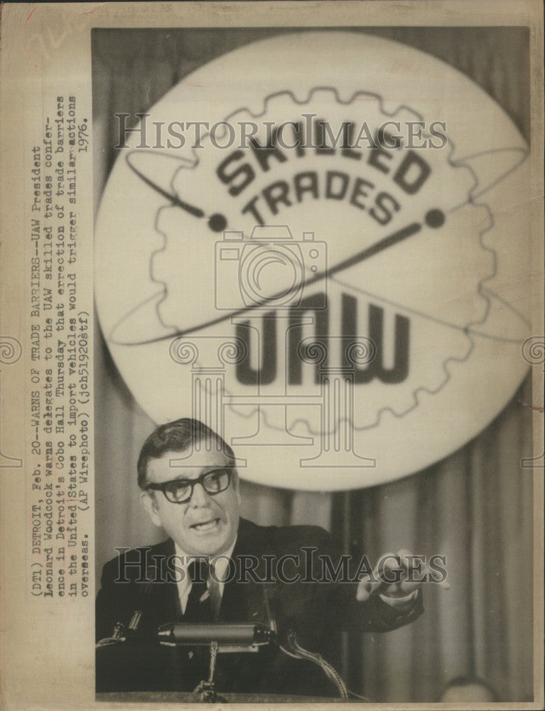 1976 Press Photo UAW President Leonard Woodcock - Historic Images