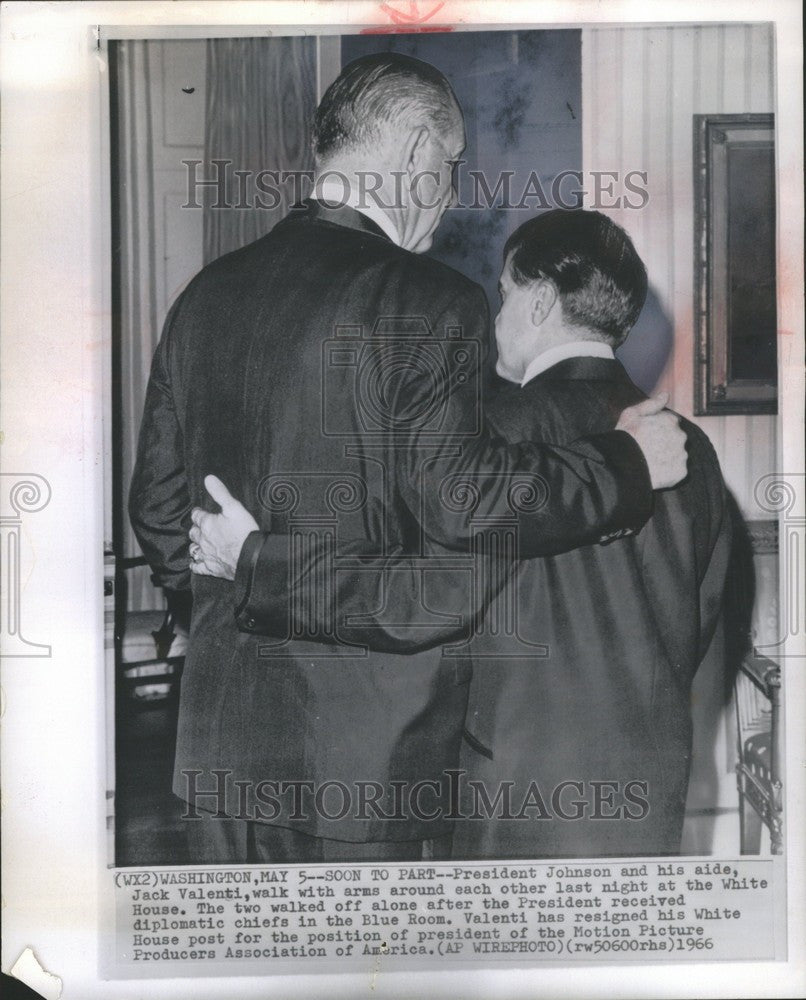 1966 Press Photo President Lyndon Johnson Jack Valenti - Historic Images