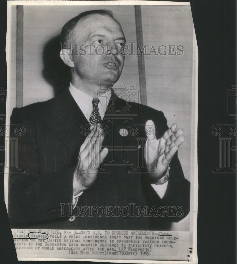 1945 Press Photo harold stassen 25th governor minnesota - Historic Images