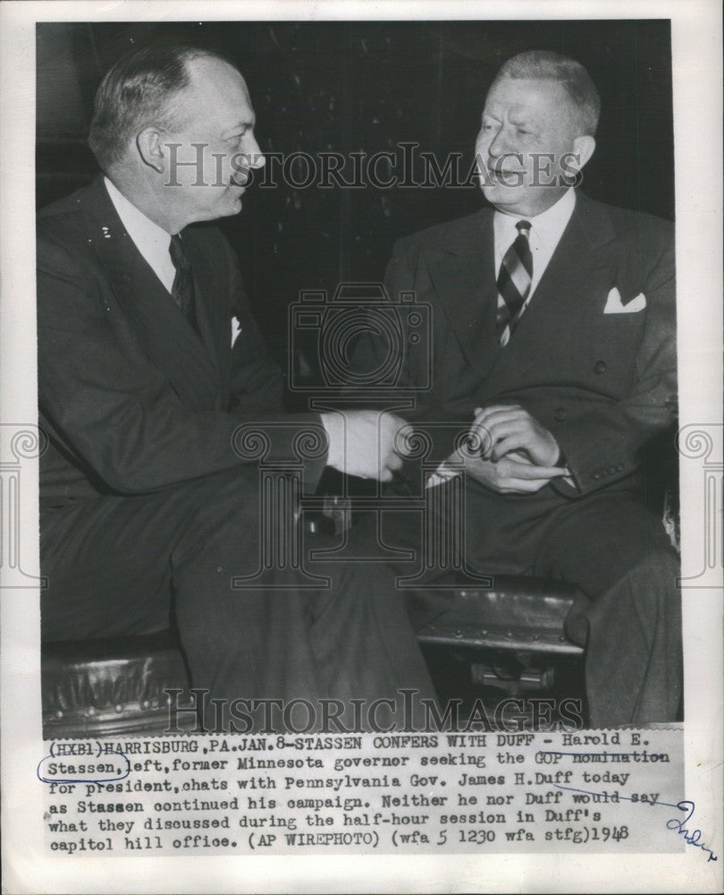 1948 Press Photo Harold Stassen James Duff Governor - Historic Images