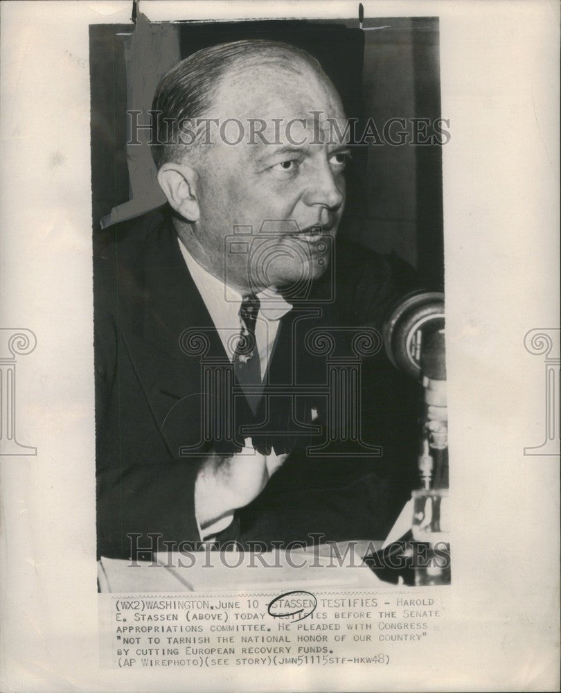 1948 Press Photo Harold E. Stassen Politician - Historic Images