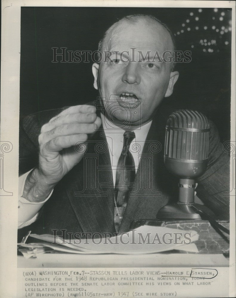 1947 Press Photo Harold E Stassen Republican candidate - Historic Images