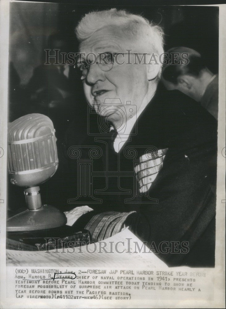 1946 Press Photo Pearl Harbor Adm Harold Stark testify - Historic Images