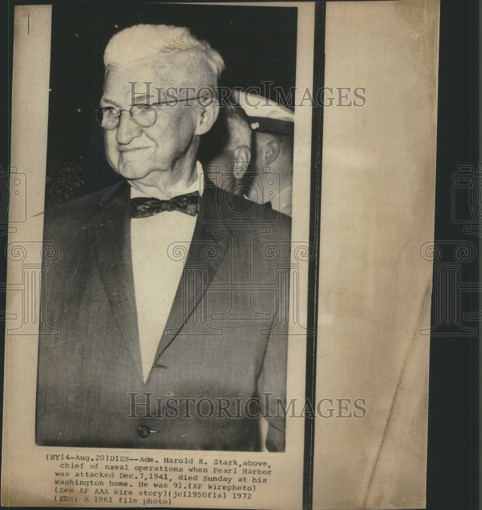 1972 Press Photo harold stark pearl harbor died - Historic Images