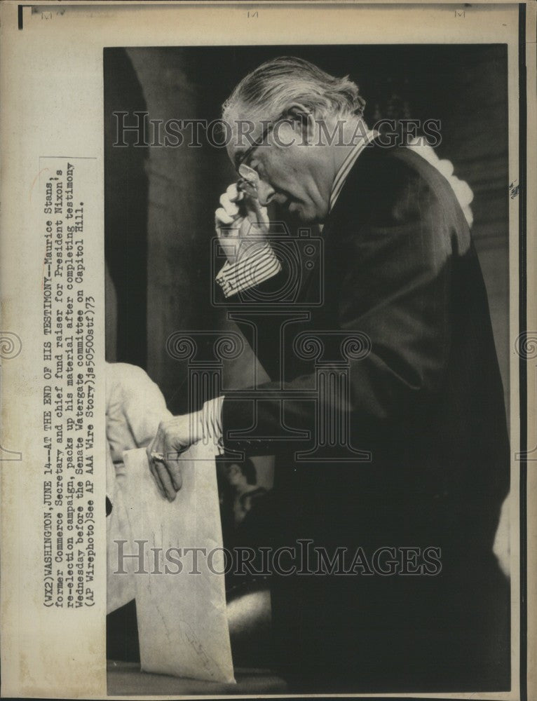 1973 Press Photo Maurice Stans Watergate Testimony - Historic Images