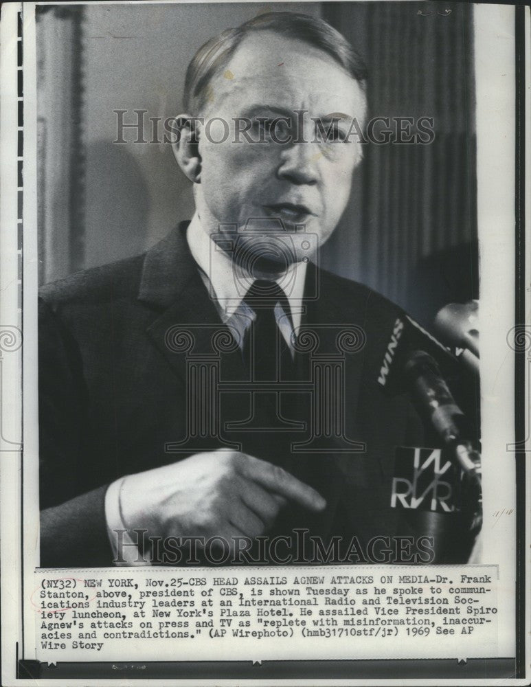 1969 Press Photo Dr Frank Stanton CBS president - Historic Images