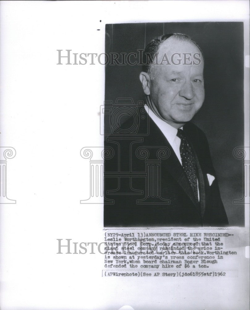 1962 Press Photo Leslie Worthirgton States  Steel Corp - Historic Images