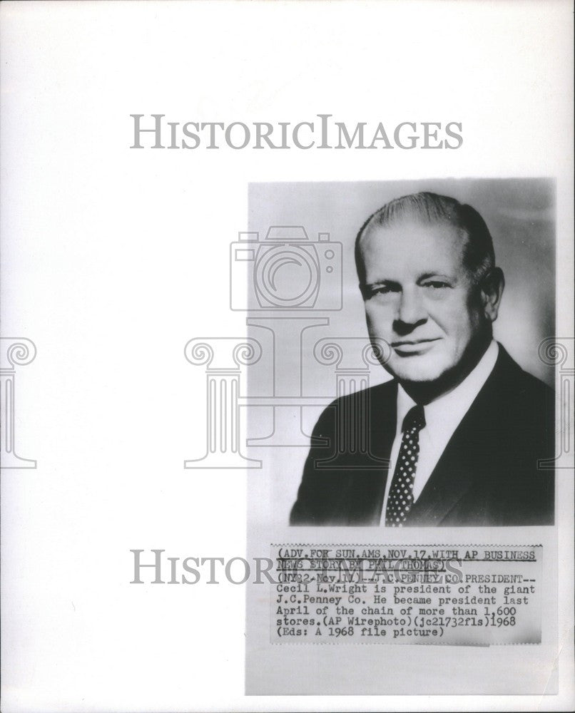 1968 Press Photo Cecil L. Wright J.C. Penny President - Historic Images