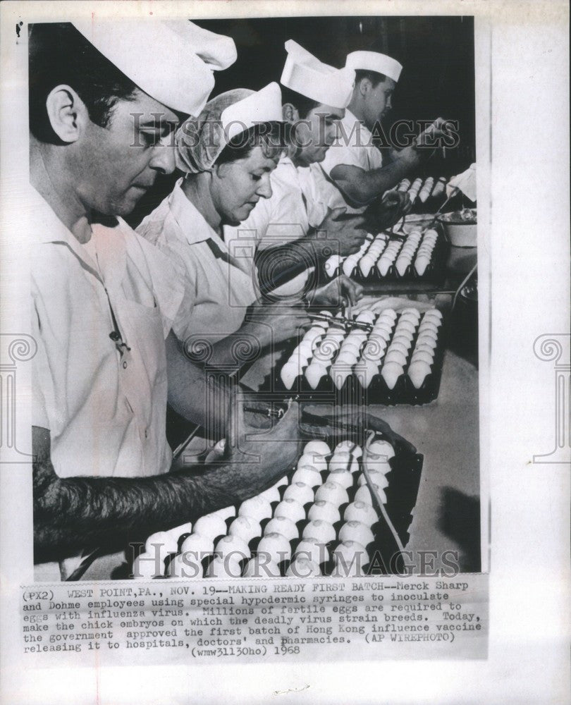 1968 Press Photo Merck Sharp Influenza vaccine - Historic Images