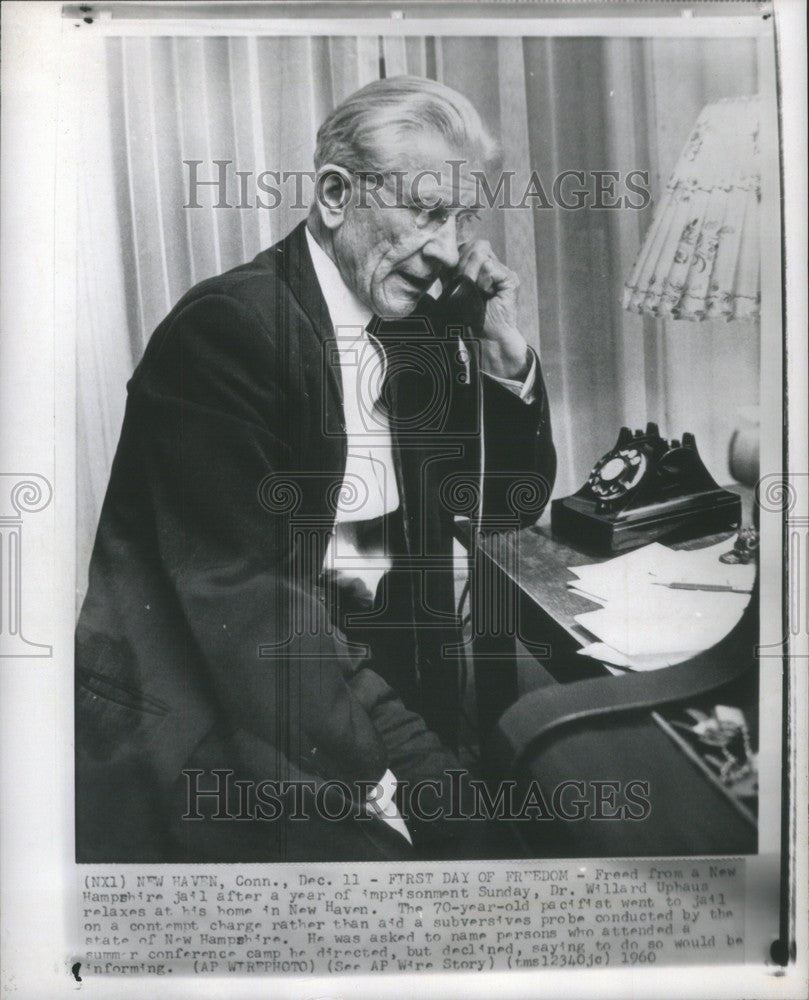 1960 Press Photo Dr. William Uphaus pacifist defending - Historic Images