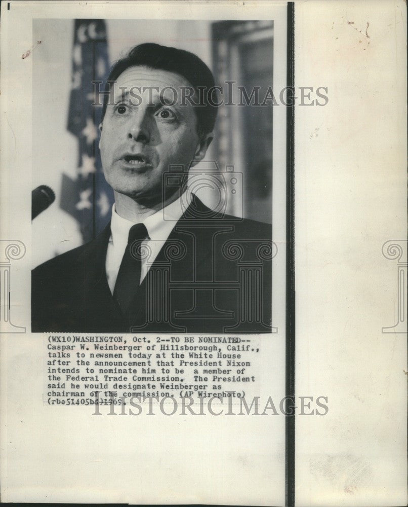 1969 Press Photo Caspar W Weinberger Trade Commission - Historic Images