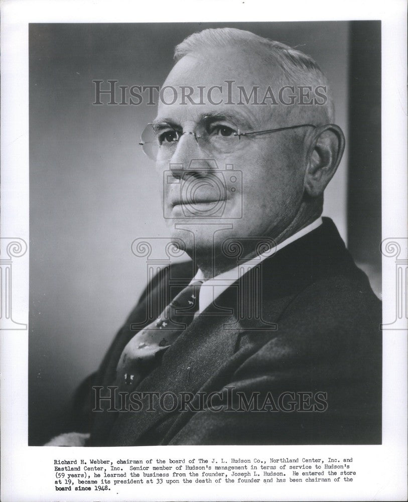 1962 Press Photo Richard H. Webber chairman J.L.Hudson - Historic Images