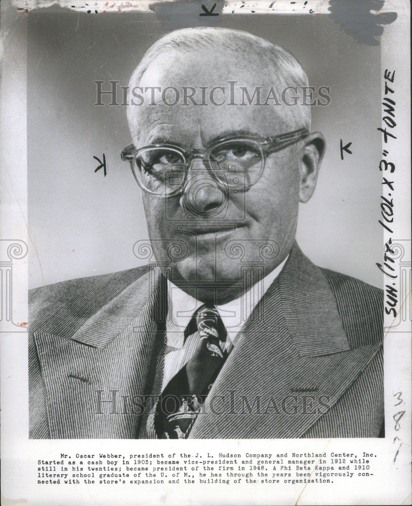 1955 Press Photo Oscar Webber President J.L.Hudeon - Historic Images