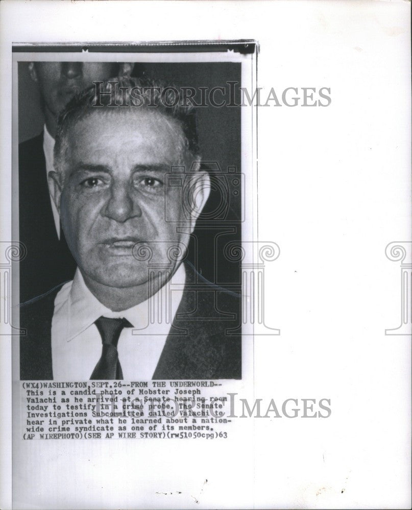 1963 Press Photo Mobster Joseph Valachi crime hearing - Historic Images