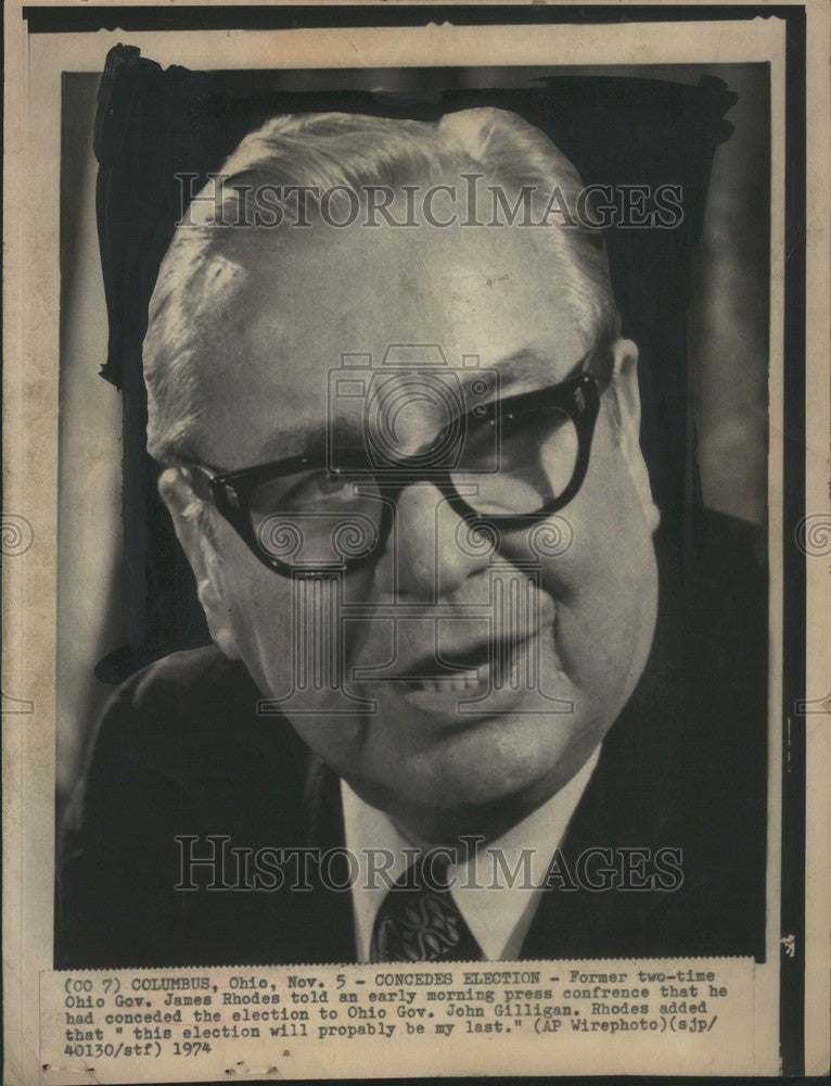 1974 Press Photo Ohio governor James Rhodes concedes - Historic Images