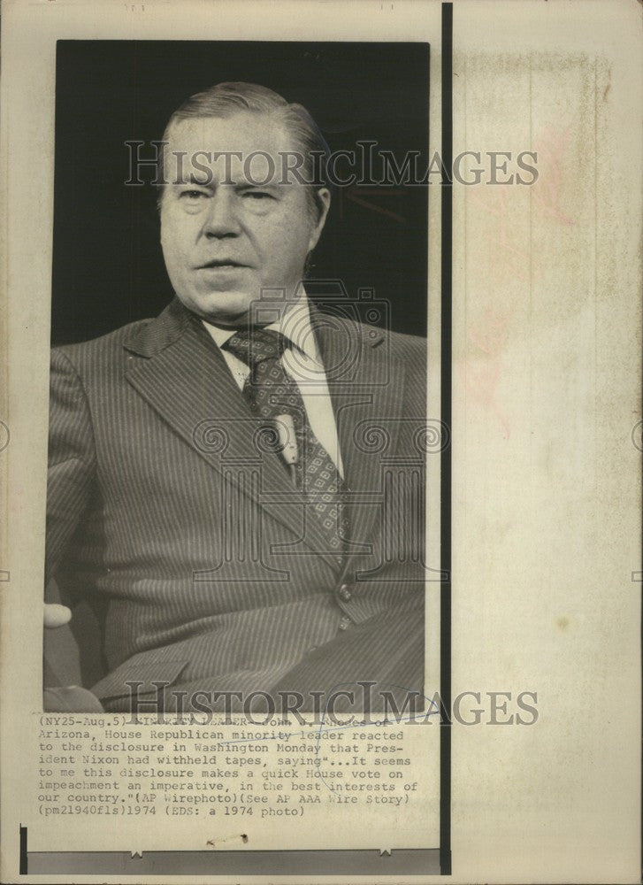 1974 Press Photo John J. Rhodes Rep. Minority Leader - Historic Images