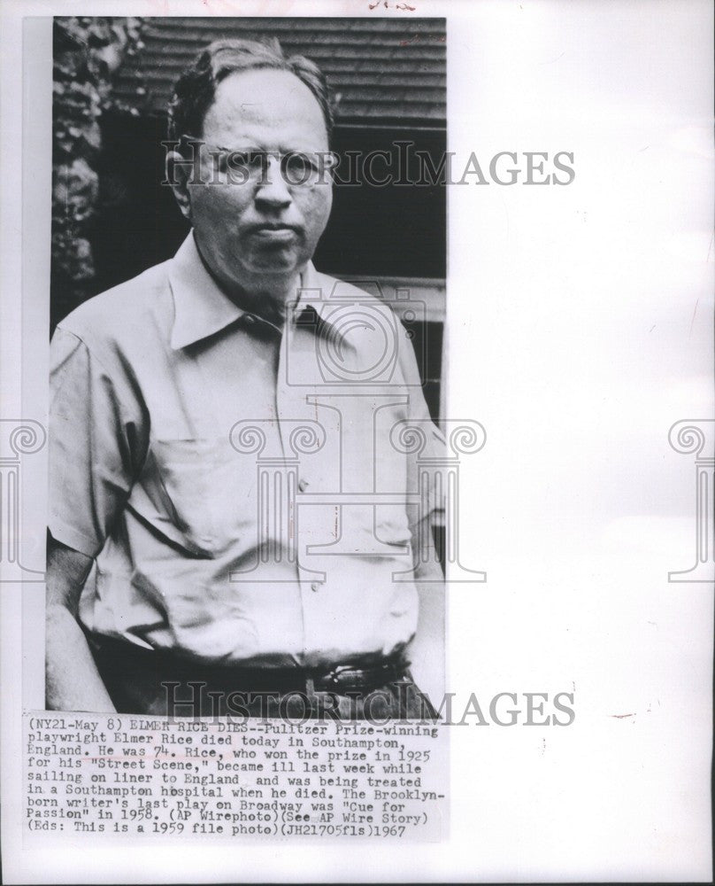 1967 Press Photo Pulitzer winner playwright Elmer Rice - Historic Images