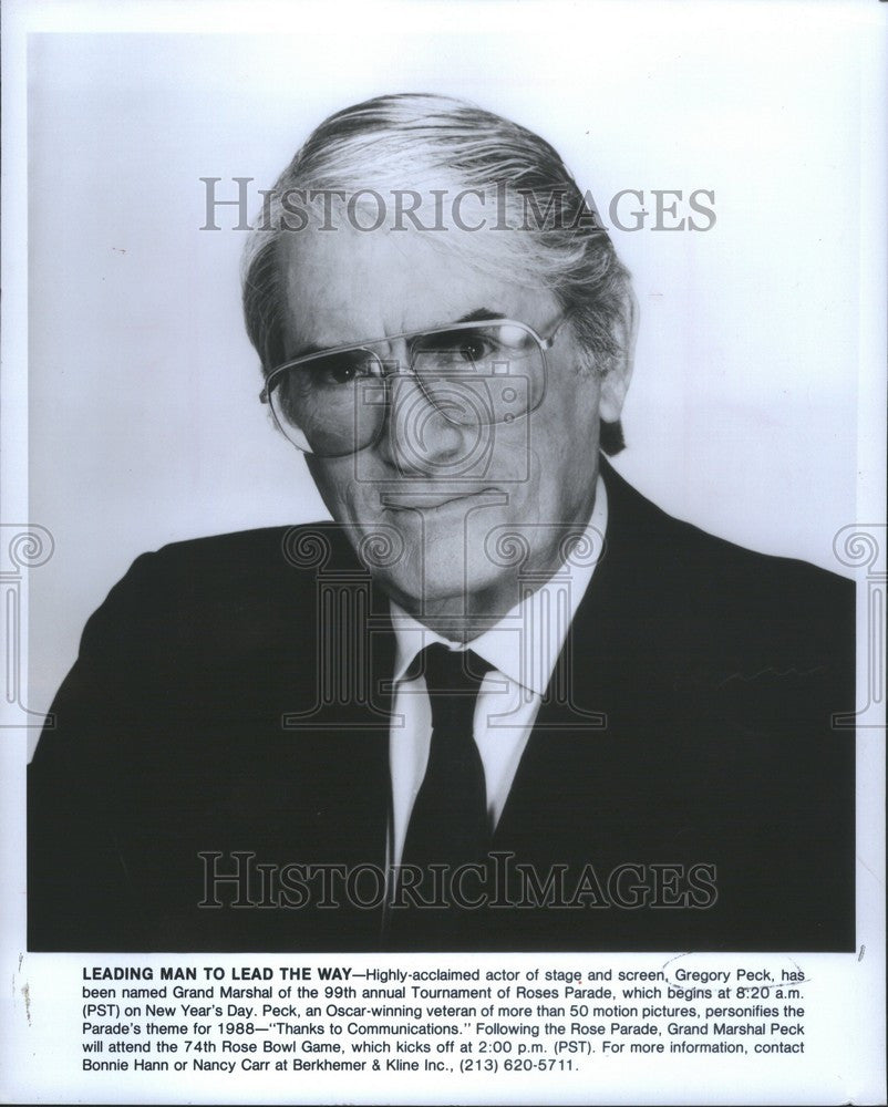 1988 Press Photo Gregory Peck, Grand Marshal, Actor - Historic Images