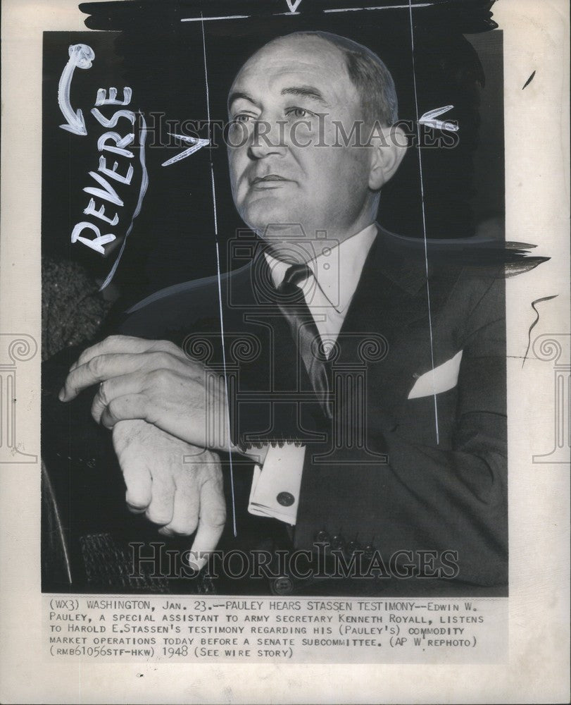 1948 Press Photo Edwin W. Pauley senate hearing - Historic Images