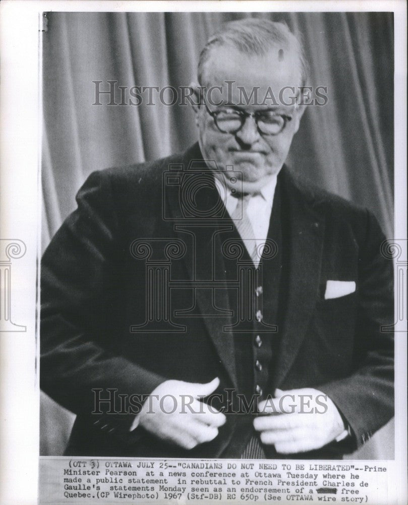 1967 Press Photo Prime Minister Lester Pearson Quebec - Historic Images