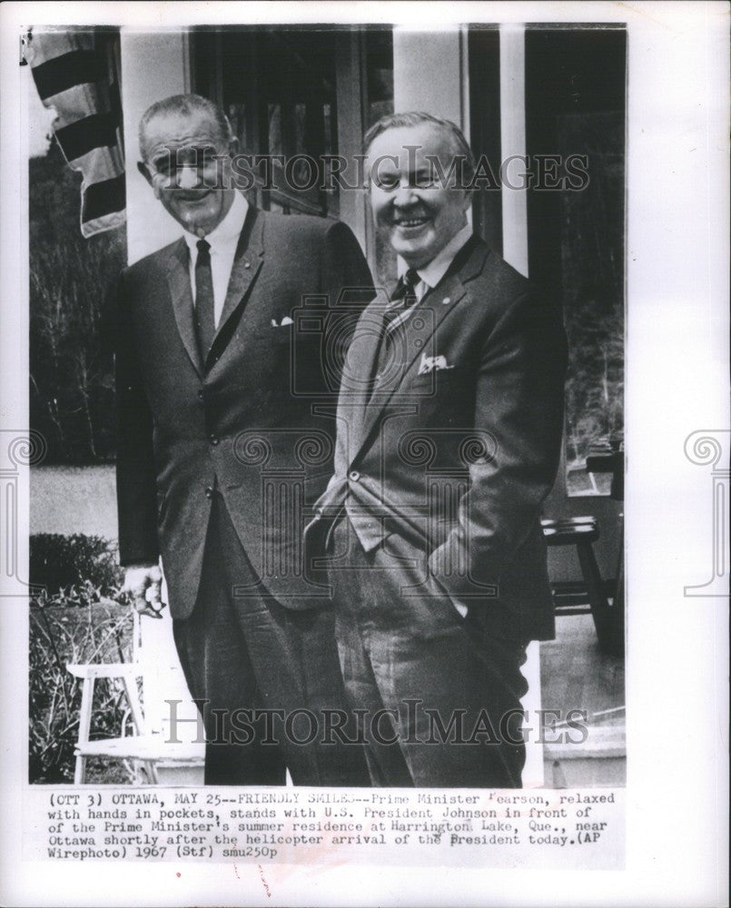 1967 Press Photo Lyndon B Johnson Lester Pearson Ottawa - Historic Images