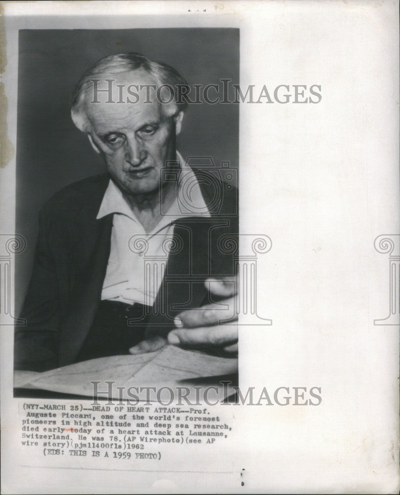 1962 Press Photo Auguste Piccard Dies of Heart Attack - Historic Images