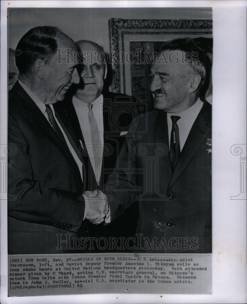 1962 Press Photo Adlai Stevenson Anastas Mikoyan Cuba - Historic Images