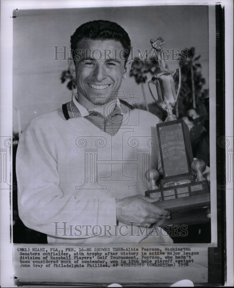 1958 Press Photo Albie Pearson Washington Senators - Historic Images