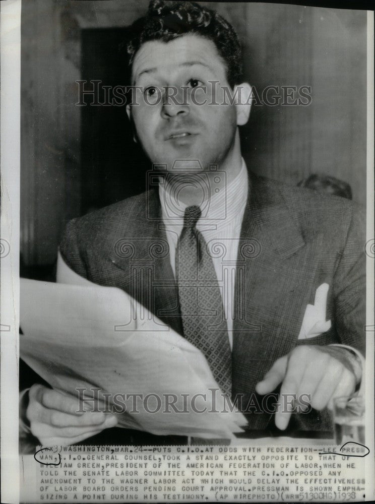 1938 Press Photo Lee Pressman Senate Labor Committee - Historic Images