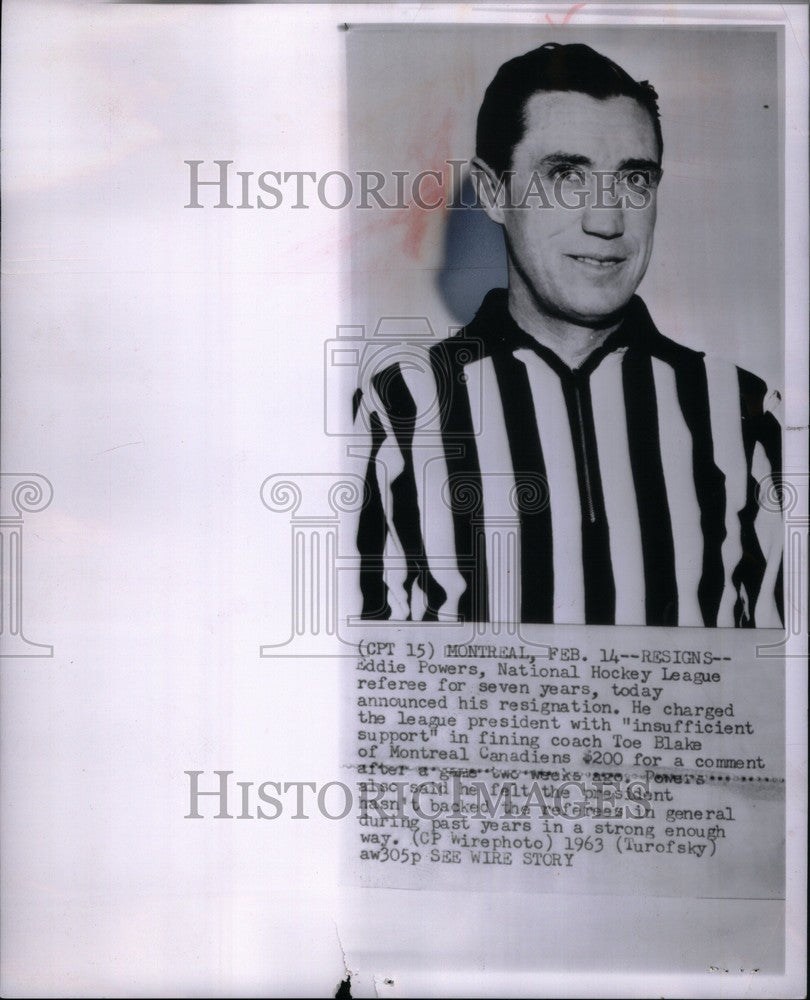 1963 Press Photo Eddie Powers National Hockey League - Historic Images