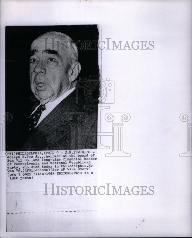 1963 Press Photo Joseph N.pew chairman  pennylvania - Historic Images