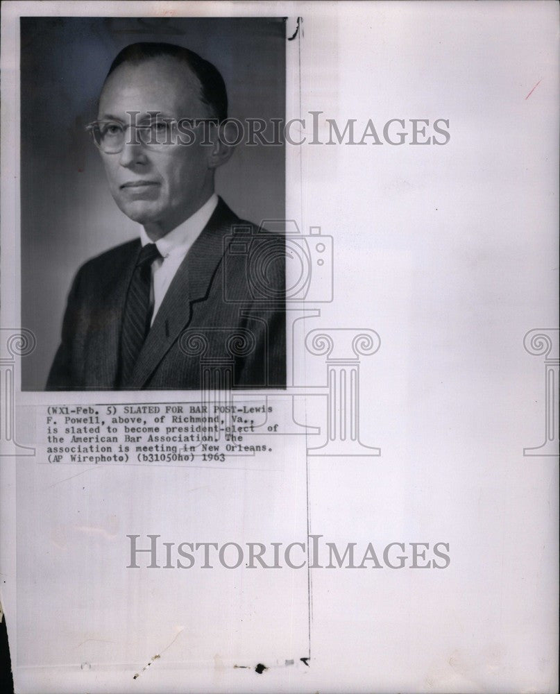 1963 Press Photo Lewis Powell Richmond bar assoc. - Historic Images