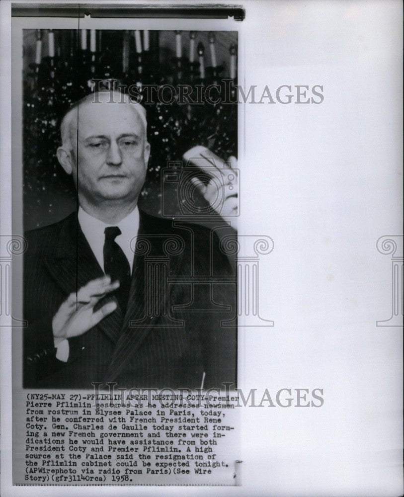 1958 Press Photo Pierre Pflimlin French politician - Historic Images