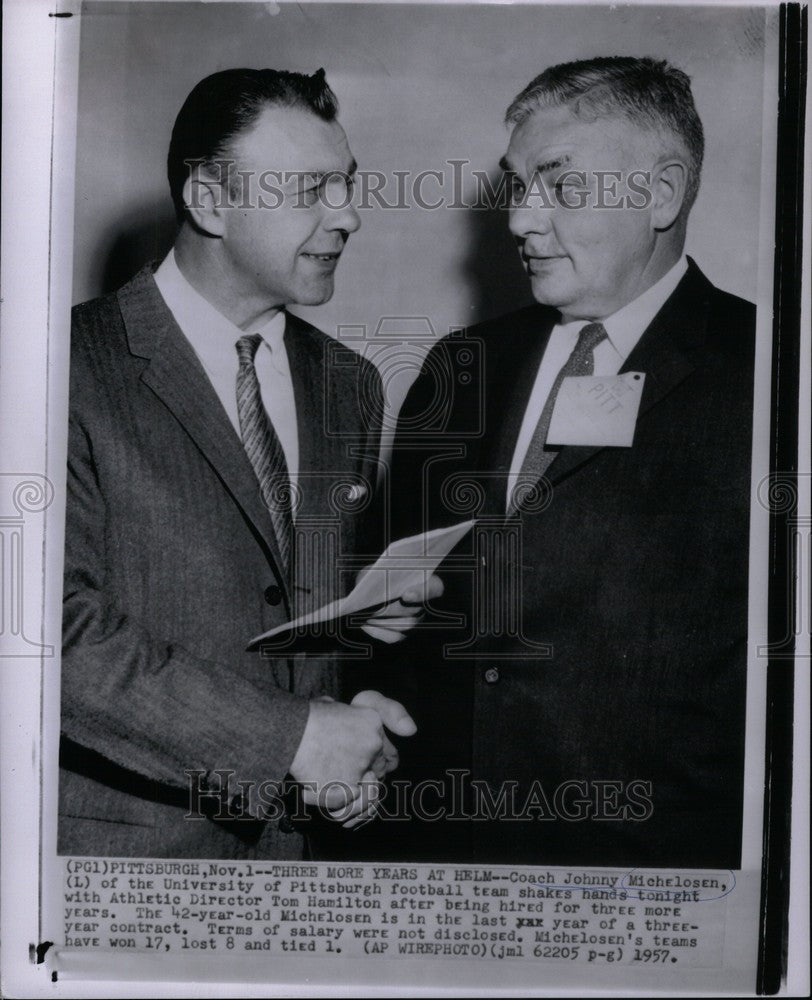 1957 Press Photo John Michelosen Football Coach America - Historic Images