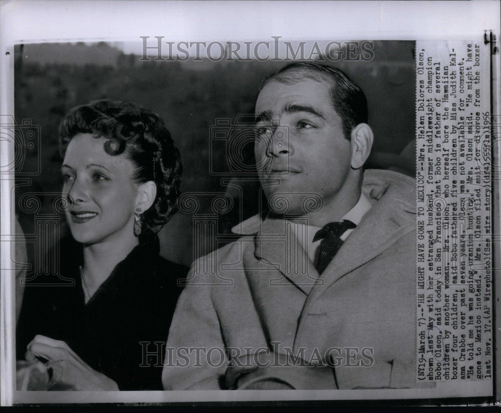 1956 Press Photo Helen Dolores Olson husband Bobo Olson - Historic Images