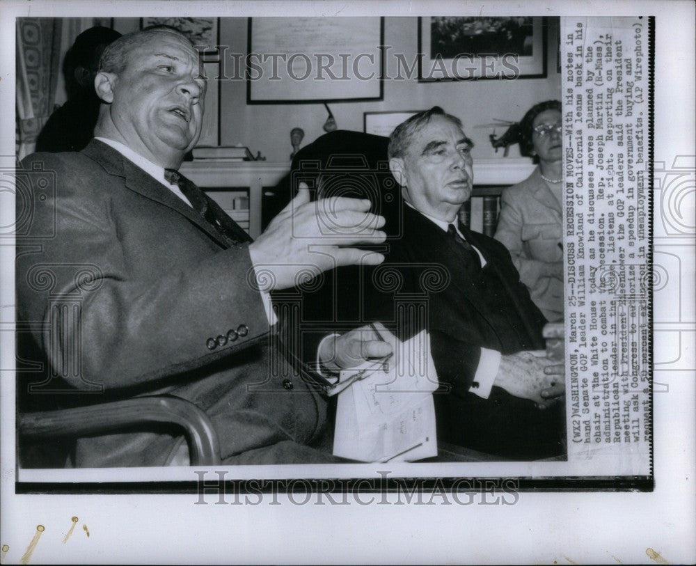 1958 Press Photo William Knowland Congress recession - Historic Images