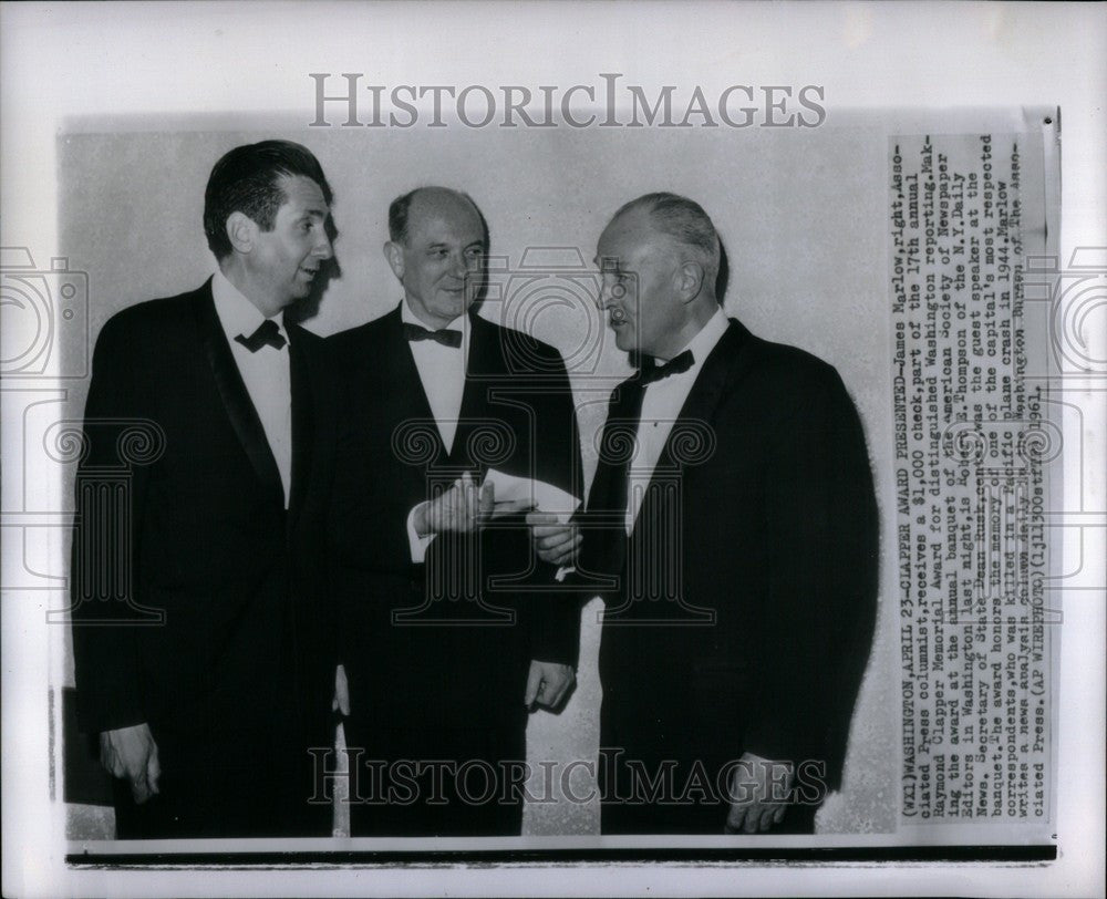 1961 Press Photo Dean Rusk Robert E. Thompson banquet - Historic Images