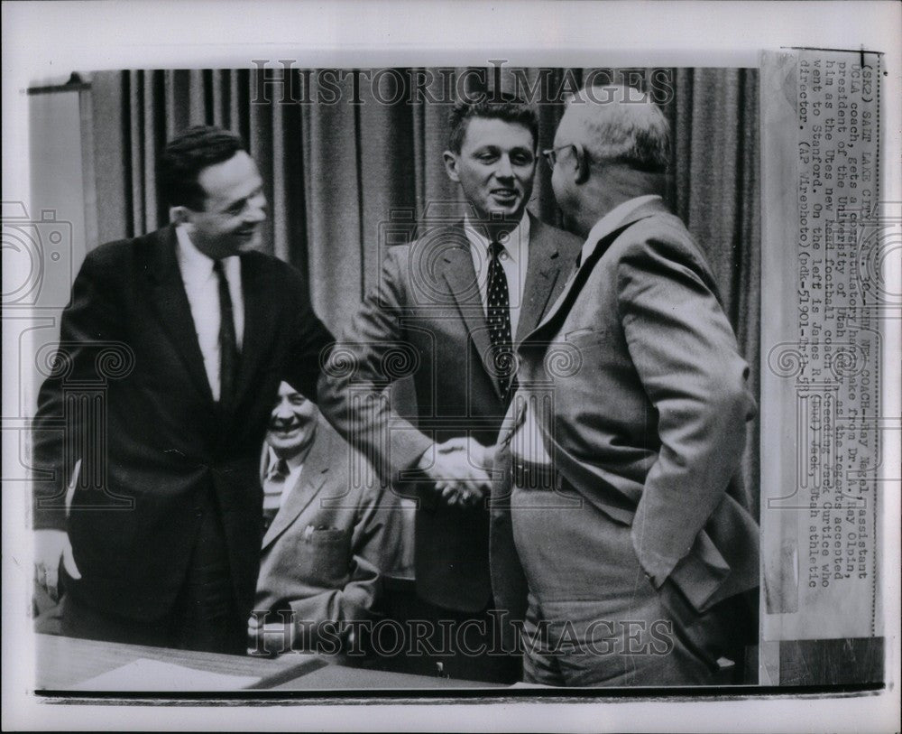 1958 Press Photo Dr. A. Ray Olpin Ray Negel Coach - Historic Images