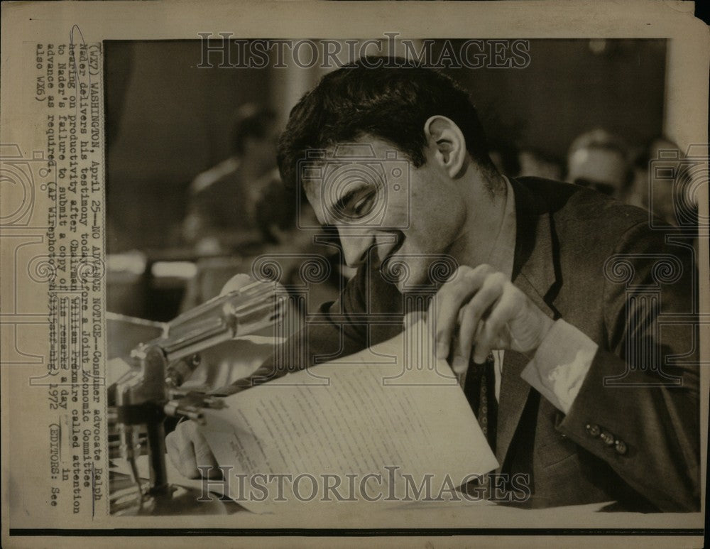 1972 Press Photo Ralph Nader Political Activist Author - Historic Images