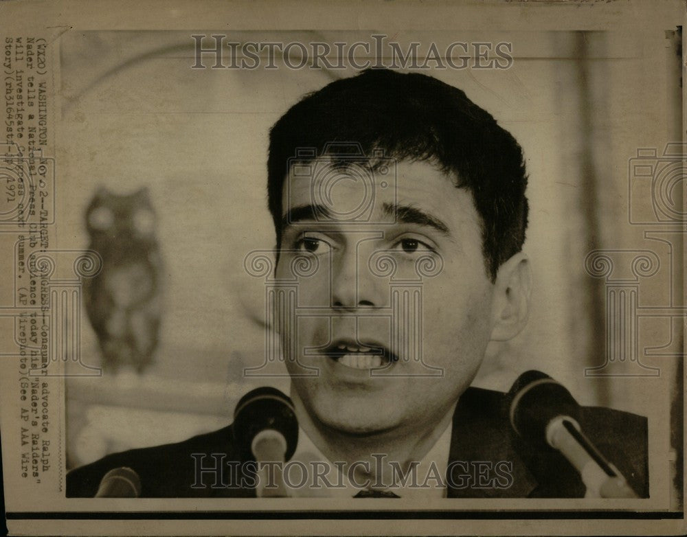 1972 Press Photo Consumer advocate Ralph Nader press - Historic Images