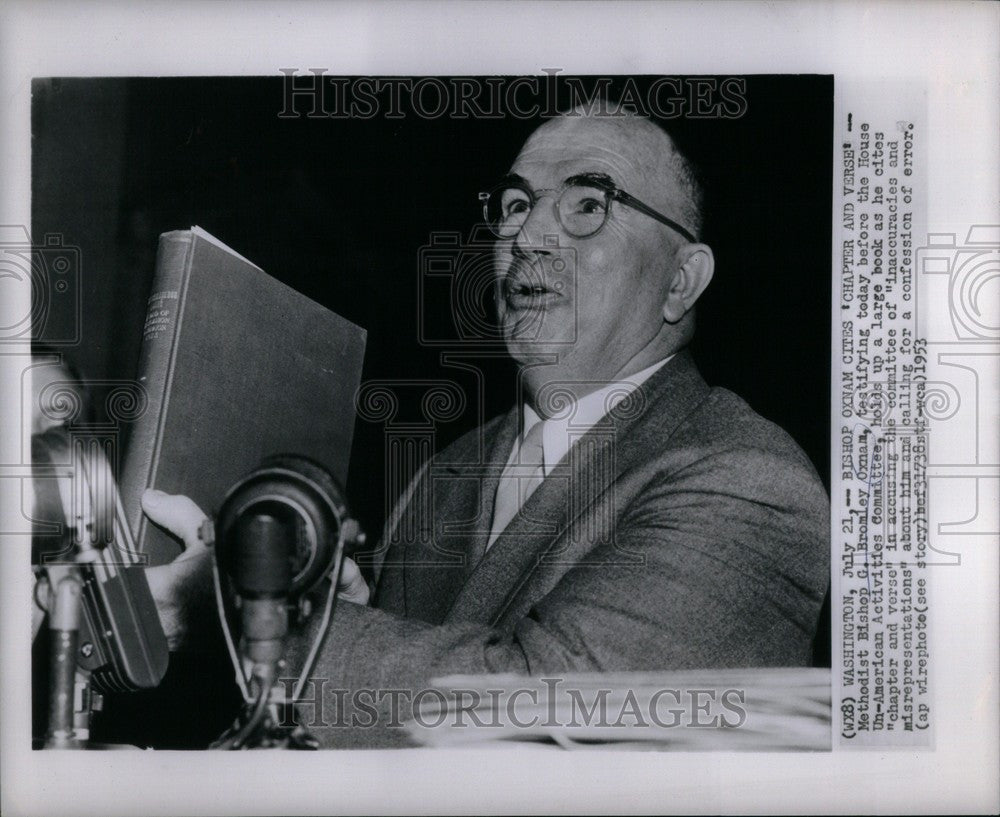 1953 Press Photo Bishop Bromley Oxnam testifying - Historic Images