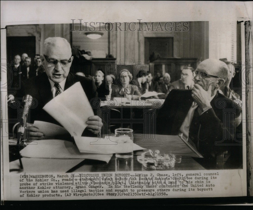 1958 Press Photo Lucius P Chase Lyman Conger Kohler UAW - Historic Images