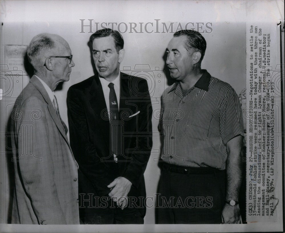 1955 Press Photo Kohler strike Lyman Conger unions - Historic Images