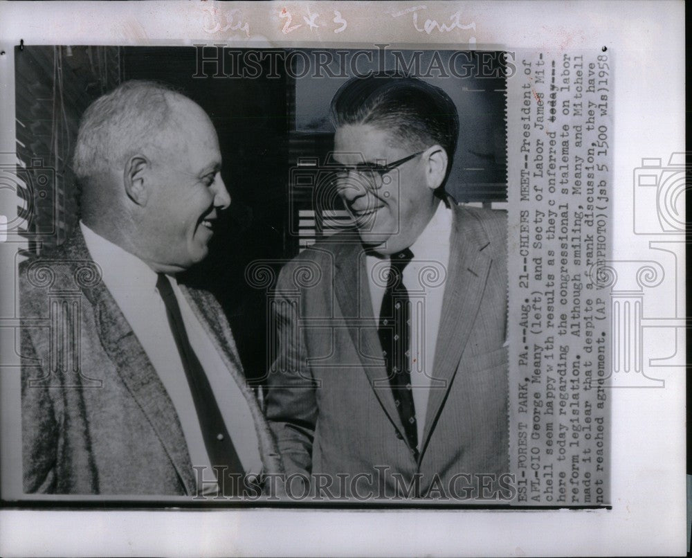 1958 Press Photo George Meany James Mitchell AFL-CIO - Historic Images