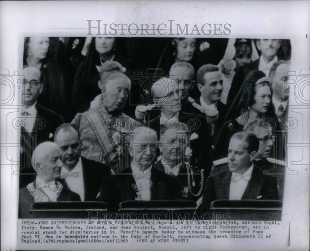 1963 Press Photo Presidents pope Antonio Eamon Goulart - Historic Images